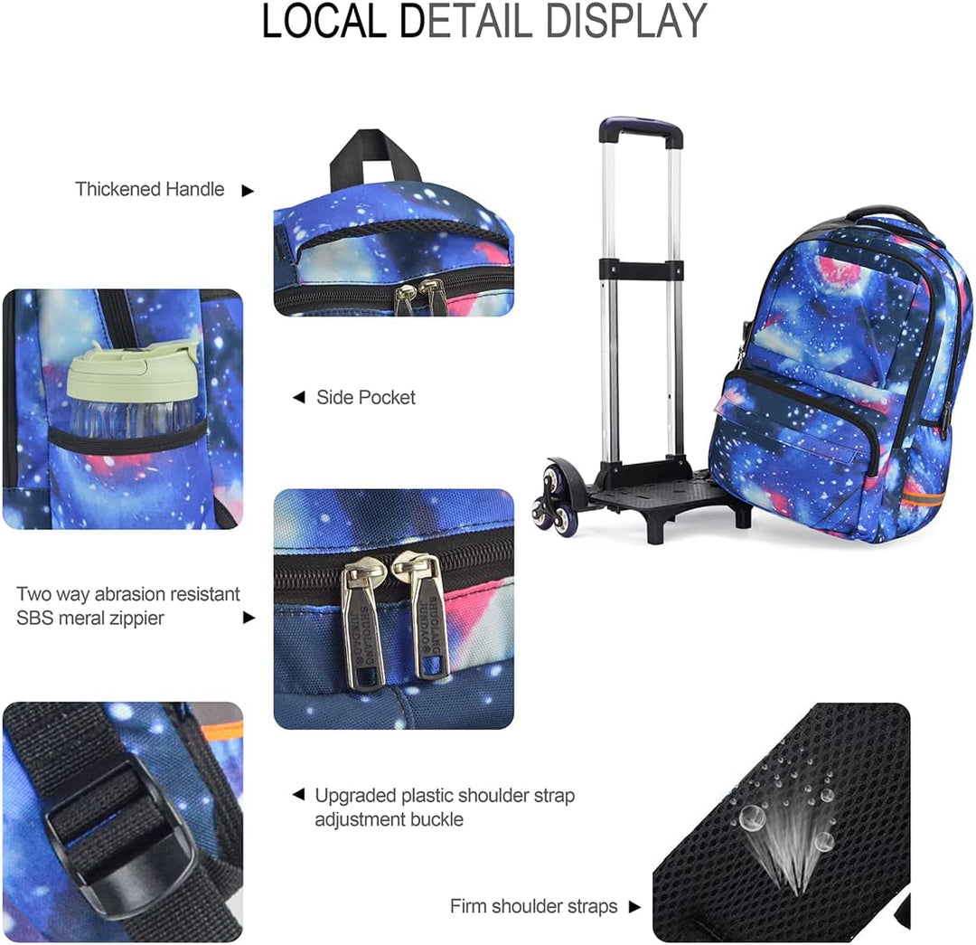 Rucksack mit Rollen Kinder Schulrucksack Teenager Jungen Schultasche Trolley Schulranzen mit Rollen