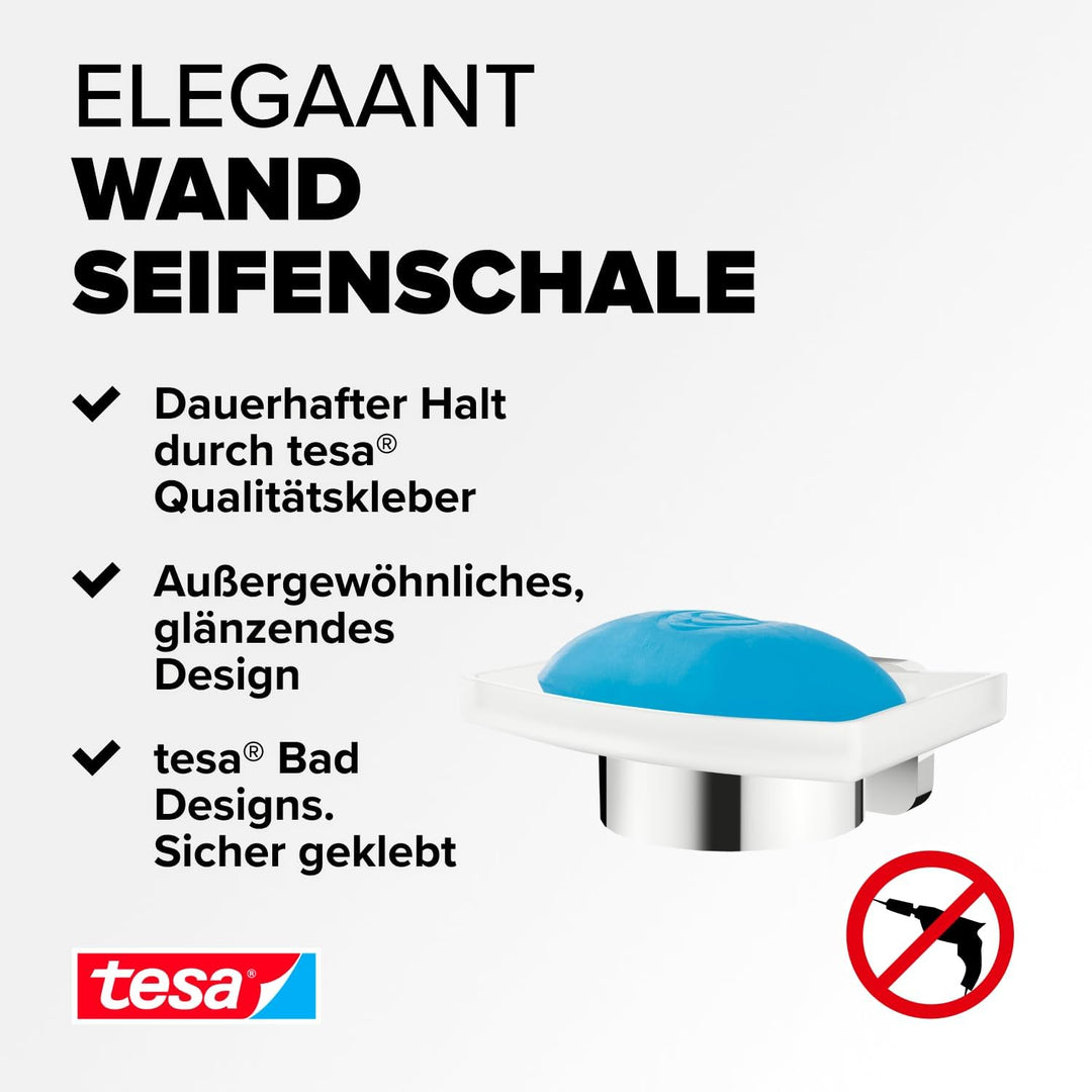 tesa ELEGAANT Seifenschale mit Wandhalterung, satiniertem Glas und verchromtem Edelstahl - zur Wandb