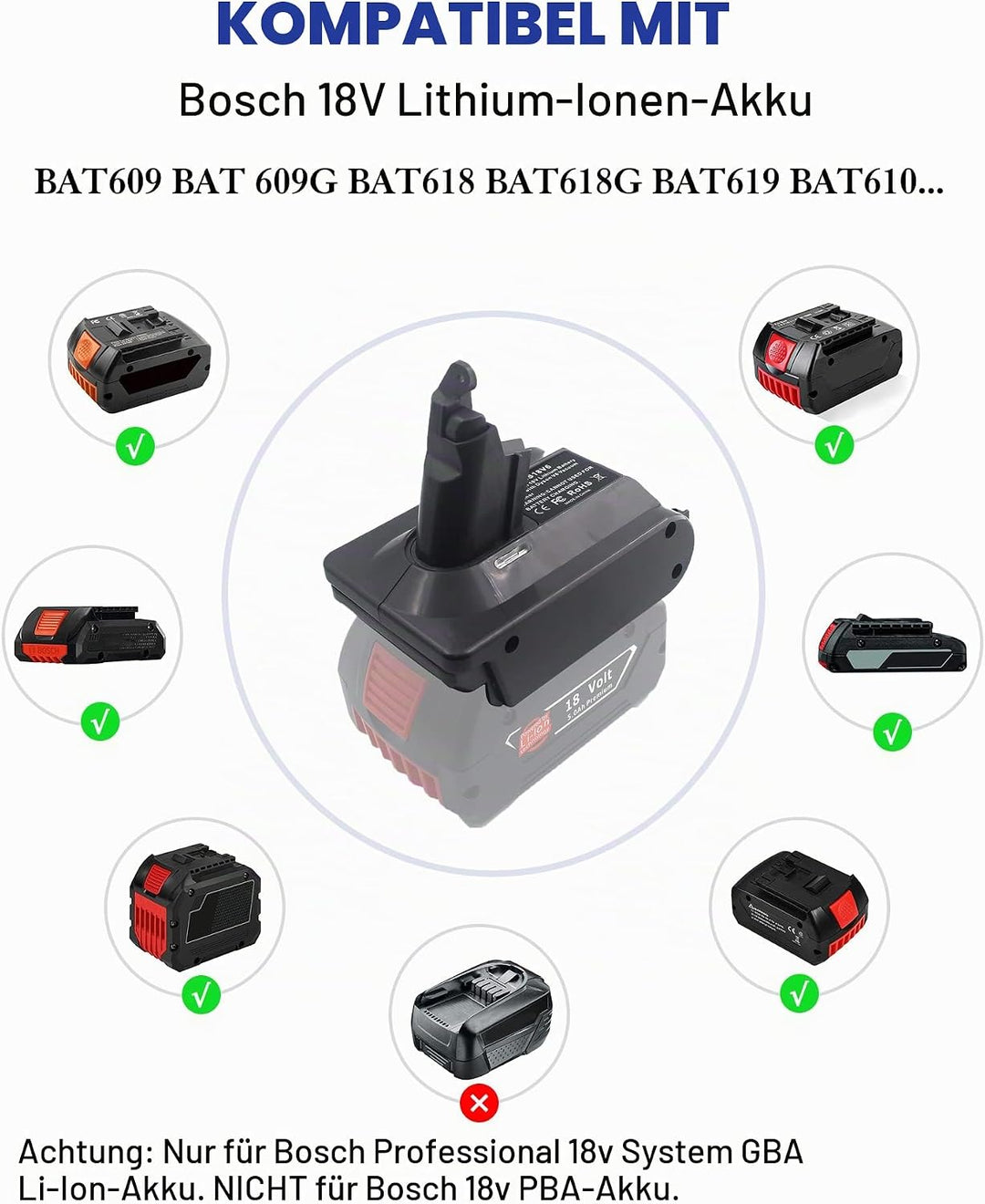 BTRUI für Dyson V6 Akku Adapter für Bosch 18V Lithium Akku, für Dyson V6 AbsoluteMotohead DC58 DC59