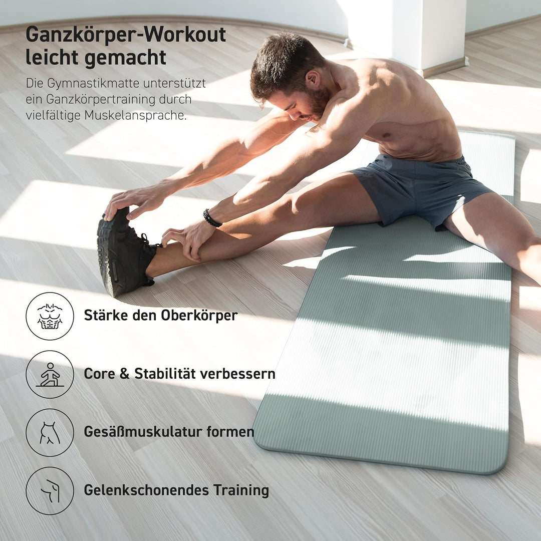 MSPORTS Gymnastikmatte Premium inkl. Tragegurt + Übungsposter + Workout App I Hautfreundliche Fitnes