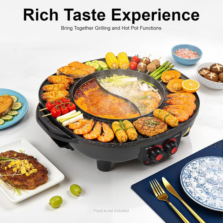 Elektrogrill, 2 In 1 Elektrischer Hotpot Und Grill Kombination,3L Kapazität, Antihaftbeschichtetes A