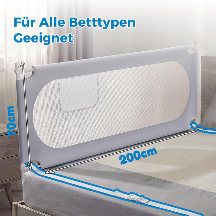 Rausfallschutz Bett 200cm – Bettgitter für Boxspringbett &amp; die meisten Betten, Höhenverstellbar Bett