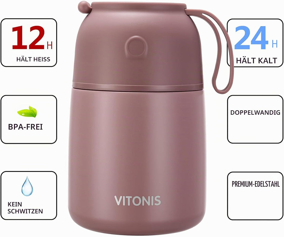 Thermobehälter für Essen 500ml Kinder Edelstahl Isolierbehälter Gefäss für warme Speissen, Essen, Su