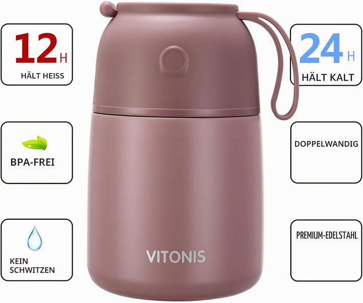 Thermobehälter für Essen 500ml Kinder Edelstahl Isolierbehälter Gefäss für warme Speissen, Essen, Su