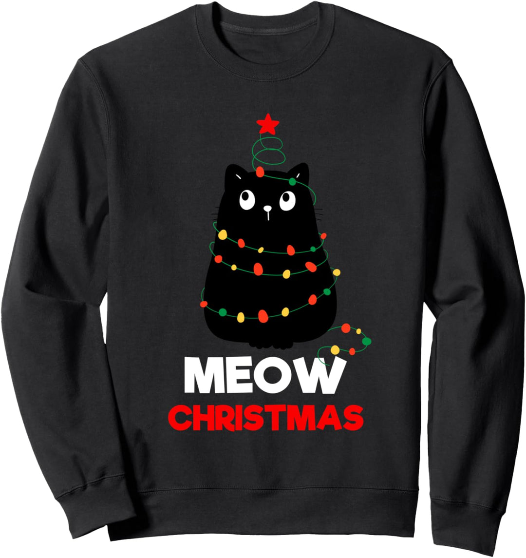 Enjoy Funny Christmas Cats Tree Lights, New Year Present Fun Sweatshirt