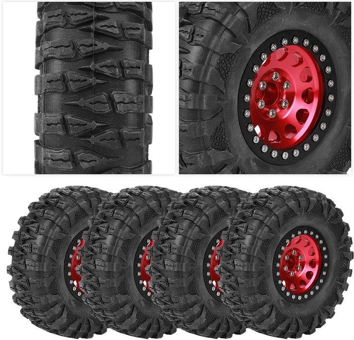 4 Stück RC Reifen, 1/10 RC Auto 2,2 Zoll Rad RC Crawler Gummireifen Metall Radnabe RC Zubeh?r(rot) B