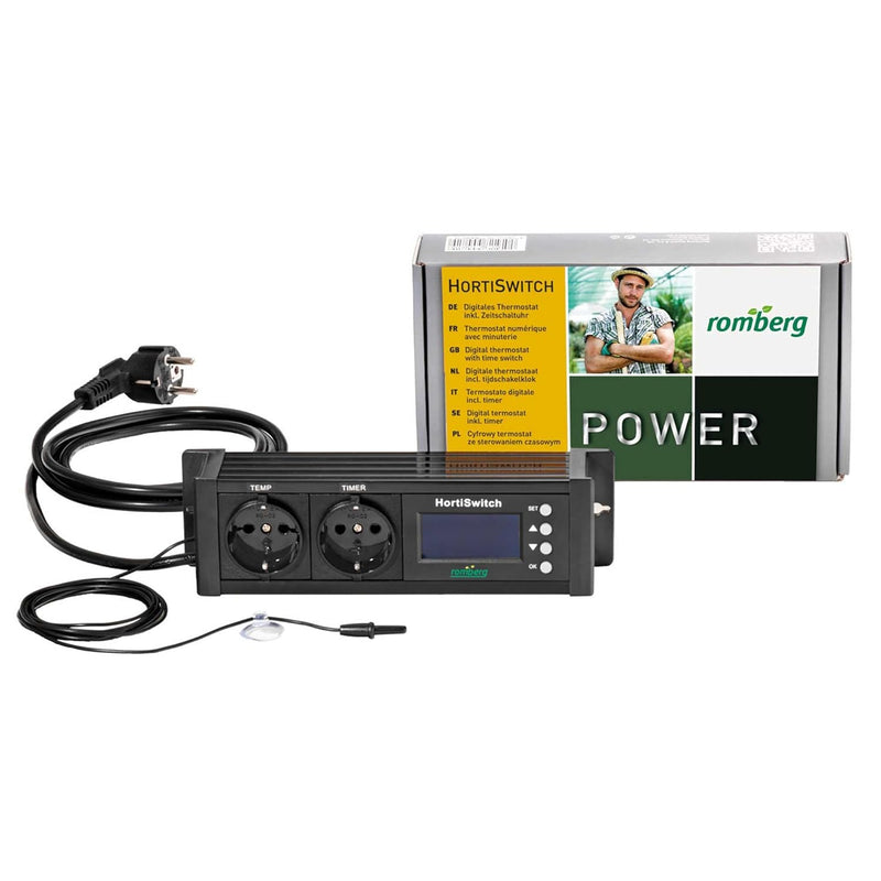 Romberg Thermostat HortiSwitch | digital gesteuertes Thermostat mit Timer | Temperatursensor | 2 Ste