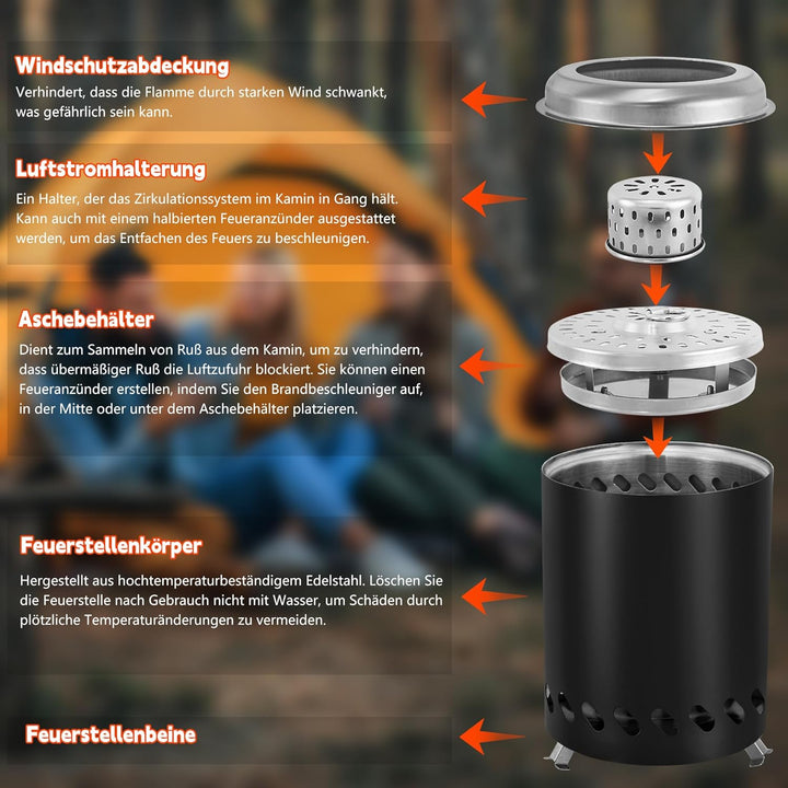 Outdoor Edelstahl Camping Tragbare Feuerstelle Betrieben mit Pellets oder Holz mit Reisetasche Für d