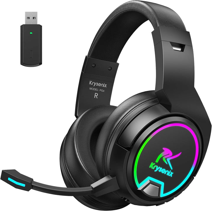 Krysenix PG4 RGB kabelloses Gaming-Headset für PS4, PS5, PC - 2,4 GHz 7.1 Surround Sound, Gaming-Kop