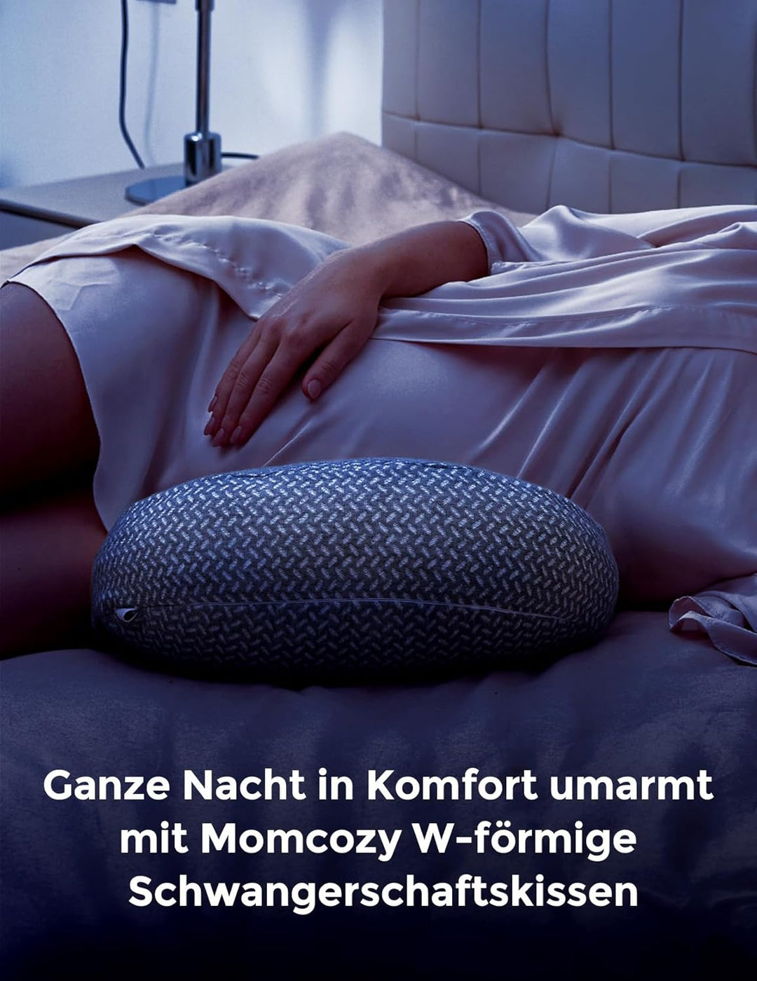 Momcozy Tragbares Schwangerschaftskissen – W-förmiges Seitenschläferkissen für Rücken, Bauch &amp; Hüfte