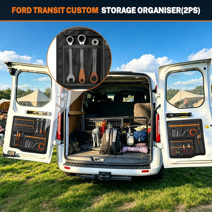 2PCS Scheunentor Aufbewahrungsorganizer kompatibel mit Ford Transit Custom 2006-2023, Taschen-Organi