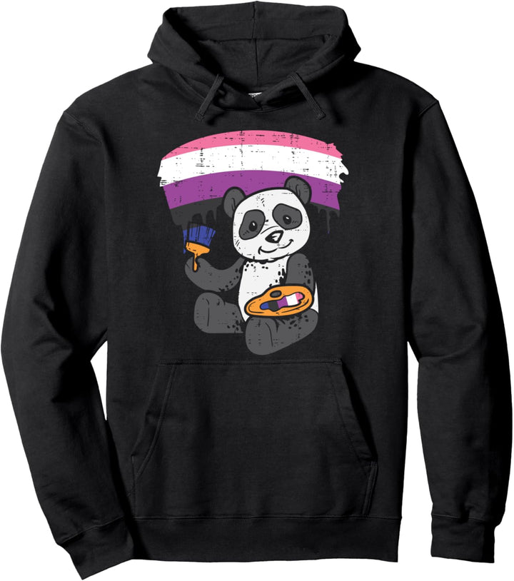 Panda Painting Animal LGBTQ Genderfluid Flag Non-Binary Pullover Hoodie