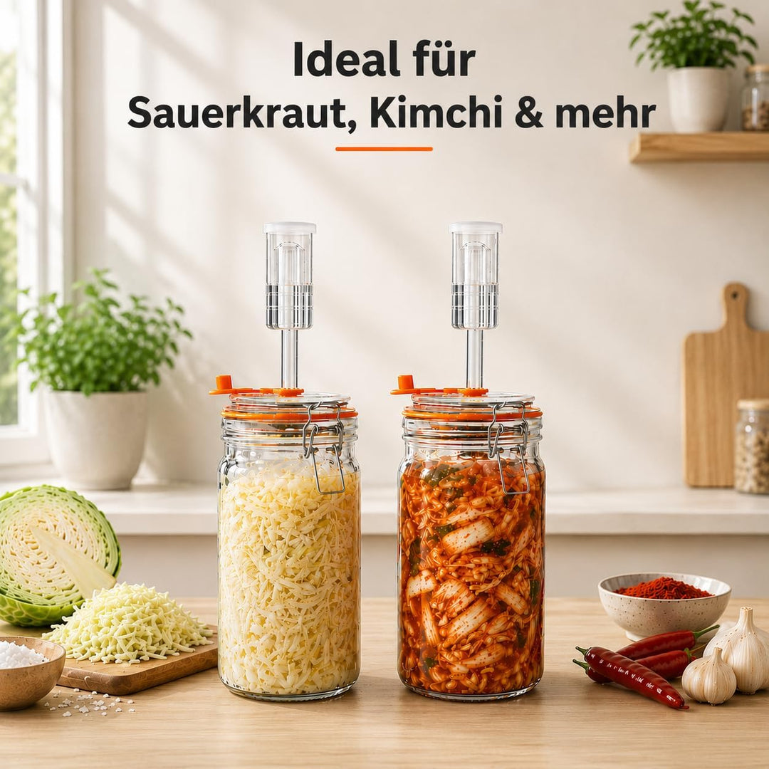 Fermentierglas 1,2 L Glas-Fermentierset mit Glasgewicht für Sauerkraut, Chilisauce, Met, Kombucha &amp;