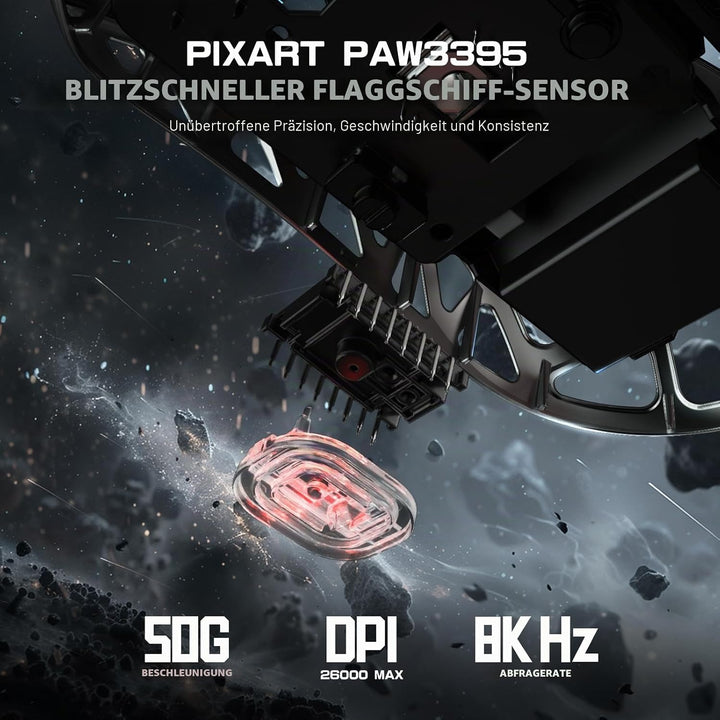 ATTACK SHARK R3PRO 46g Superlight Magnesiumlegierung Maus, 8000Hz Kabellose Abfragerate, 26000 DPI,