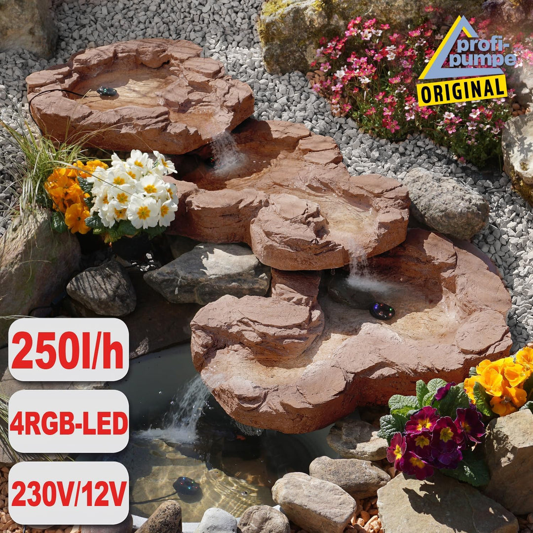 AMUR BACHLAUF QUELLBACH II mit LED, 230V, Wasserkaskade Quell-Kaskade Wasserfall Bachlaufschale Wass