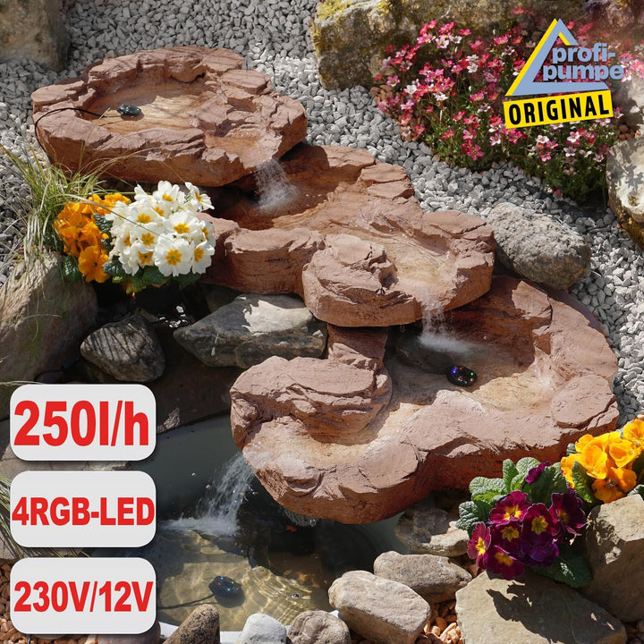 AMUR BACHLAUF QUELLBACH II mit LED, 230V, Wasserkaskade Quell-Kaskade Wasserfall Bachlaufschale Wass