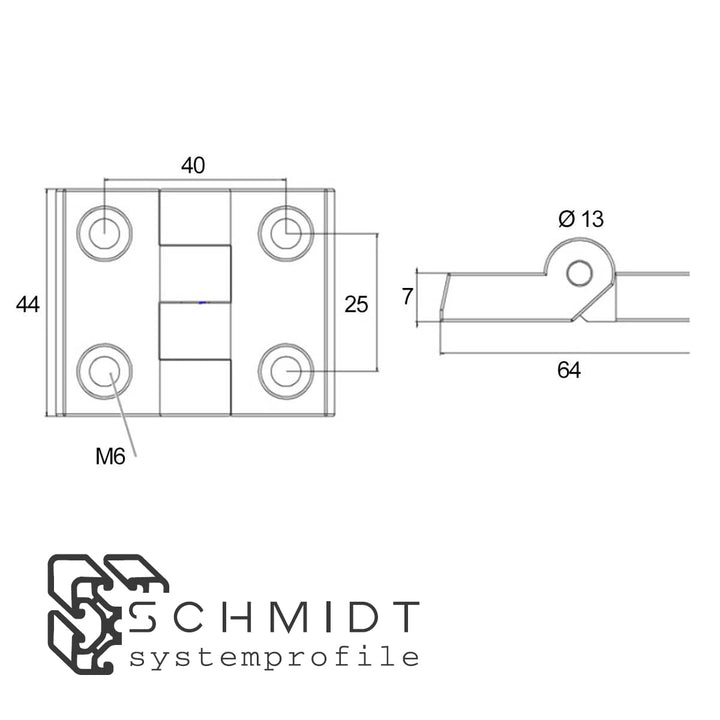 SCHMIDT systemprofile 10x Scharnier 64x44mm Aluminium M6 40 Nut 8 Klappscharnier Drehband Aluprofil-
