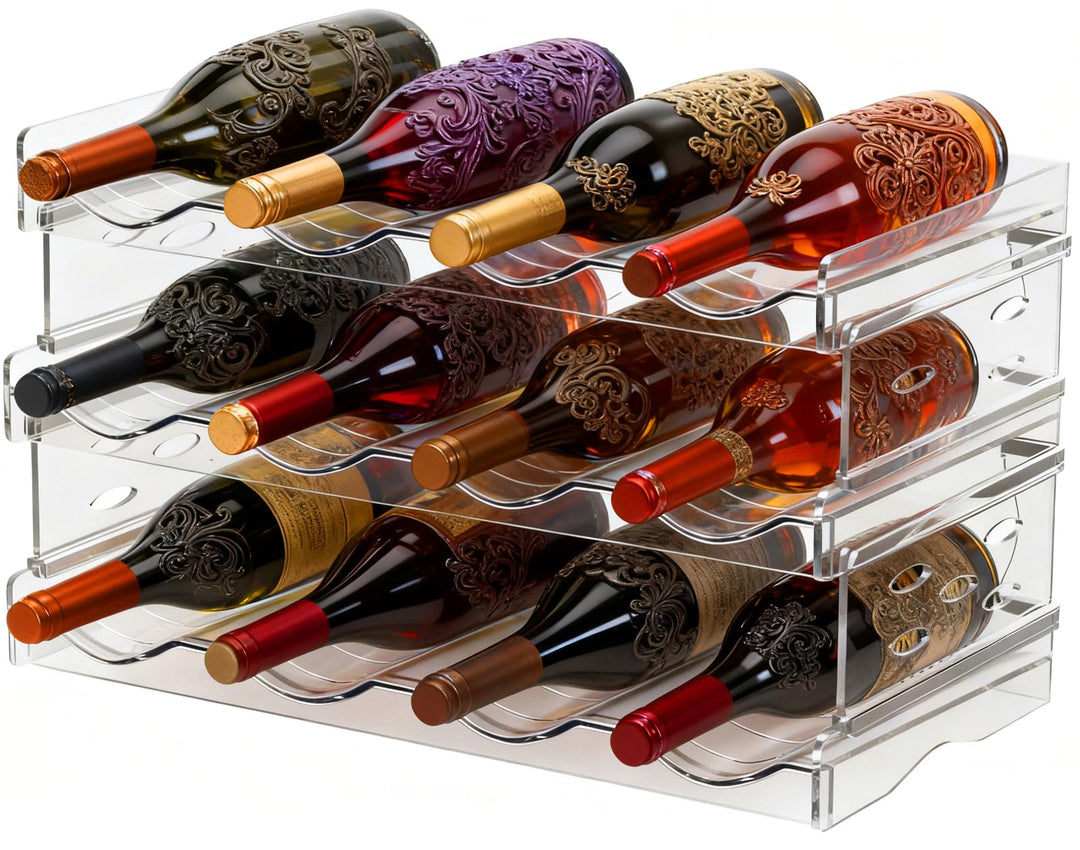 Flaschenregal Kühlschrank Stapelbarer 3 Tier 12 Flaschen Organizer Schrank Weinregal Weinflaschenhal