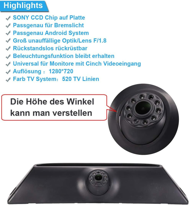 Auto Dritte Bremsleuchte Kamera HD 18mm Objektivstiel Bremslicht Rückfahrkamera Wasserdicht Einparkh