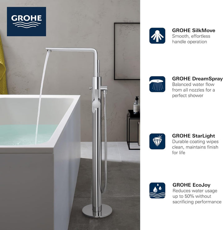GROHE Lineare - Einhand- Wannenbatterie (Bodenmontage, mit Temperaturbegrenzer, Ausladung 271 mm, Au