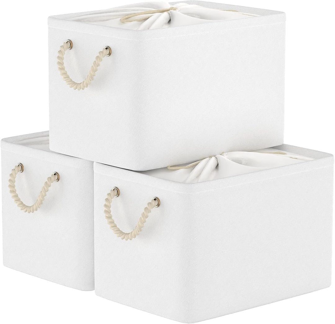 Yawinhe 3er Set Aufbewahrungsbox mit Deckel,Faltboxen aus Stoff mit Kordelzug-Abdeckung und 2 Griffe