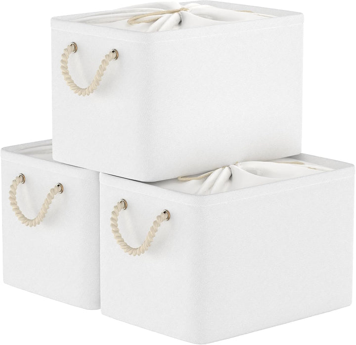 Yawinhe 3er Set Aufbewahrungsbox mit Deckel,Faltboxen aus Stoff mit Kordelzug-Abdeckung und 2 Griffe