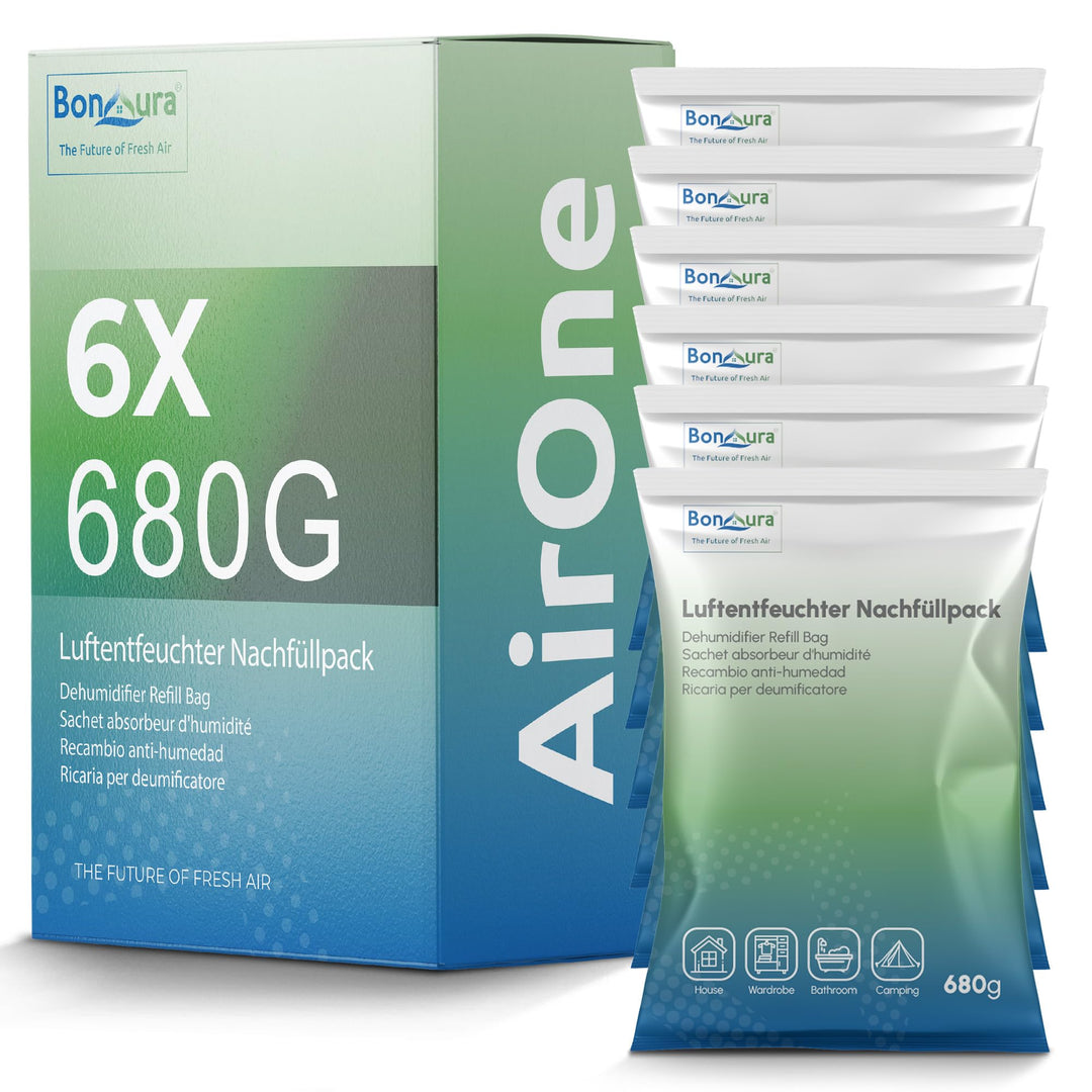 BonAura® AirOne Luftentfeuchter Nachfüllpack I 6er Set 680g Luftentfeuchter Granulat I Entfeuchter N
