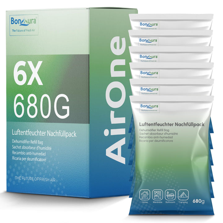 BonAura® AirOne Luftentfeuchter Nachfüllpack I 6er Set 680g Luftentfeuchter Granulat I Entfeuchter N