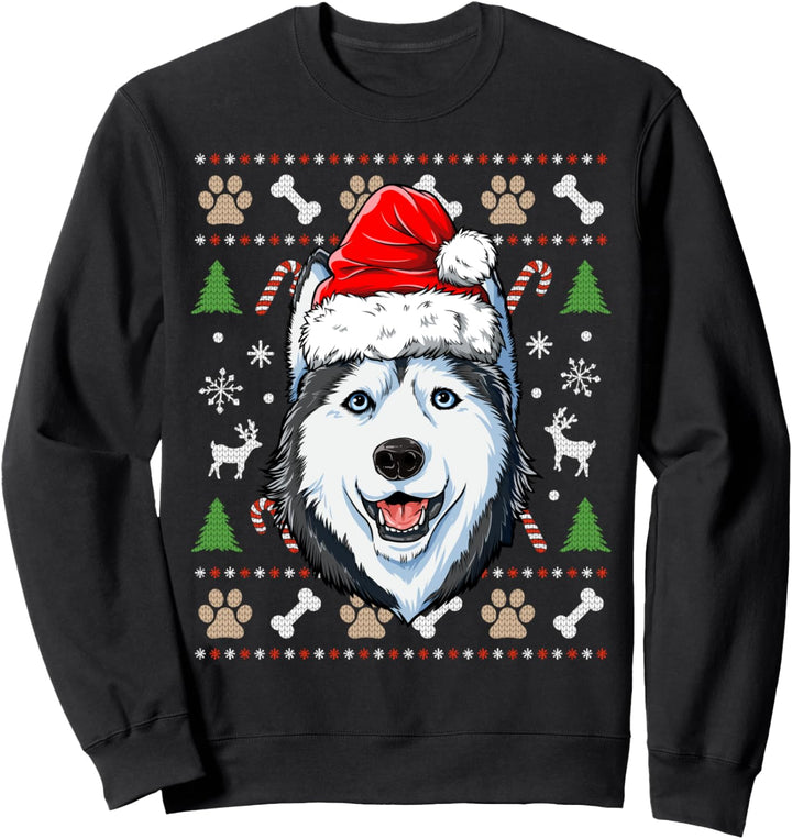 Siberian Husky Ugly Christmas Dog Santa Hat Xmas Boys Kids Sweatshirt