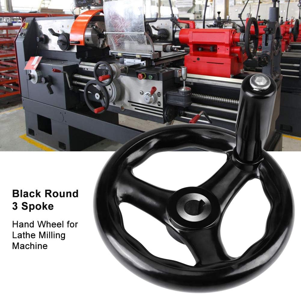 Handrad 1 Stück 12 * 125mm Schwarz Rundes 3 Speichen Handrad mit Drehgriff für Drehmaschine Fräsmasc