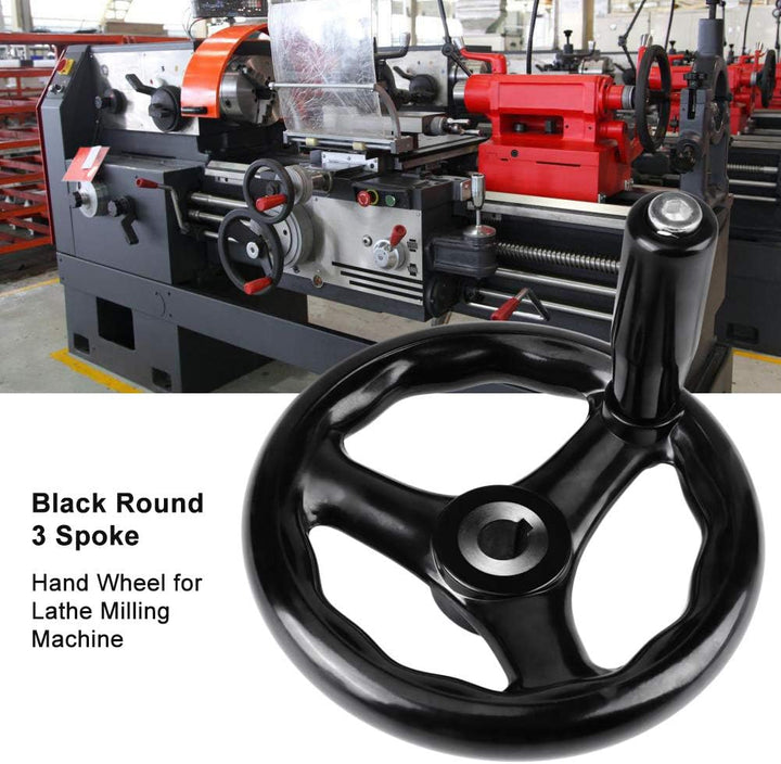 Handrad 1 Stück 12 * 125mm Schwarz Rundes 3 Speichen Handrad mit Drehgriff für Drehmaschine Fräsmasc