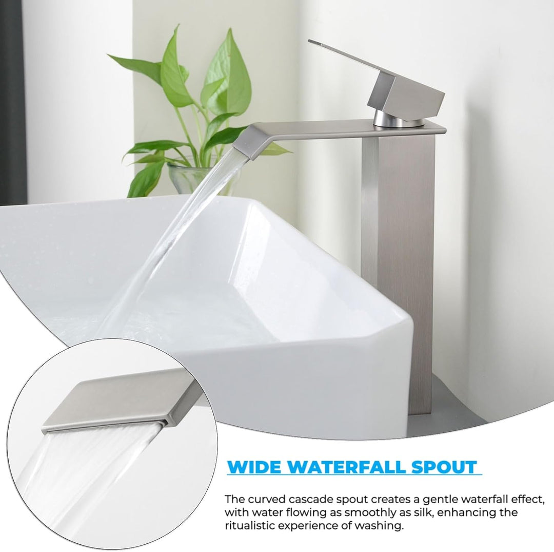 PHASAT Wasserfall Wasserhahn Bad, Hoch Wasserfall Waschtischarmatur, Moderner Mischbatterie Waschbec