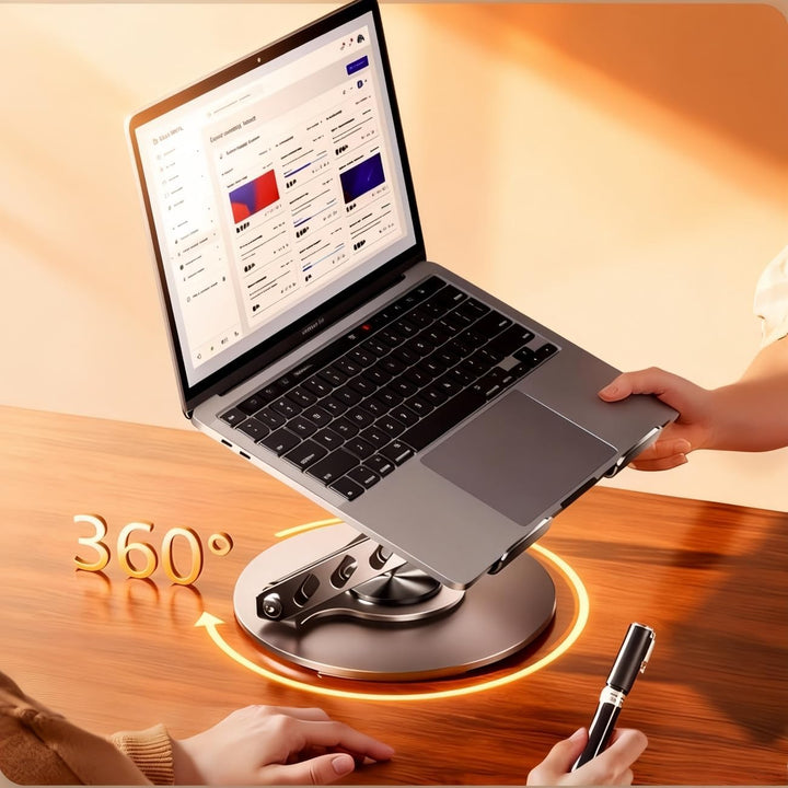 Laptop Ständer Höhenverstellbar mit 360° Drehbarer Basis, Laptopständer Platzsparender Laptop Halter