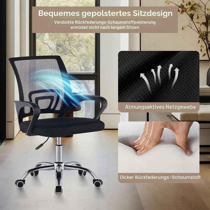 TUKAILAI Bürostuhl Ergonomisch, Schreibtischstuhl aus Netzstoff, Chefsessel mit Lendenwirbelstütze,