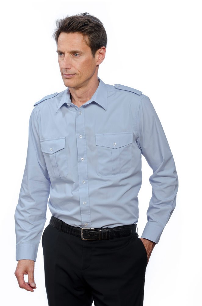 Nordhandel Mittellblaue Pilotenhemden, Langarm, mit abnehmbaren Schulterklappen, 43-44 Mittellblau
