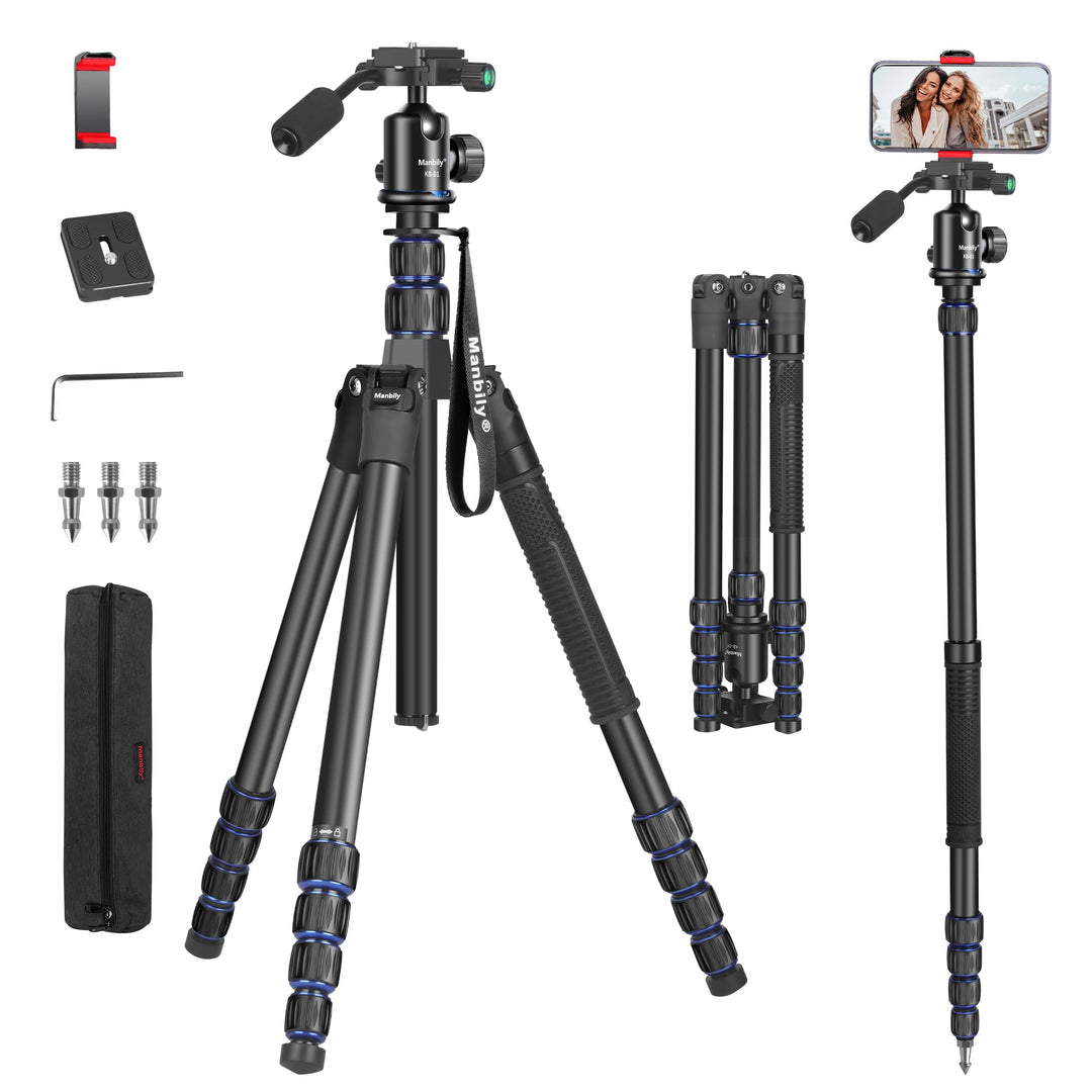Stativ Kamera Manbily 188cm 74" Dreibein stative Leichtes Kompaktstativ 360° Kugelkopf mit Griff für