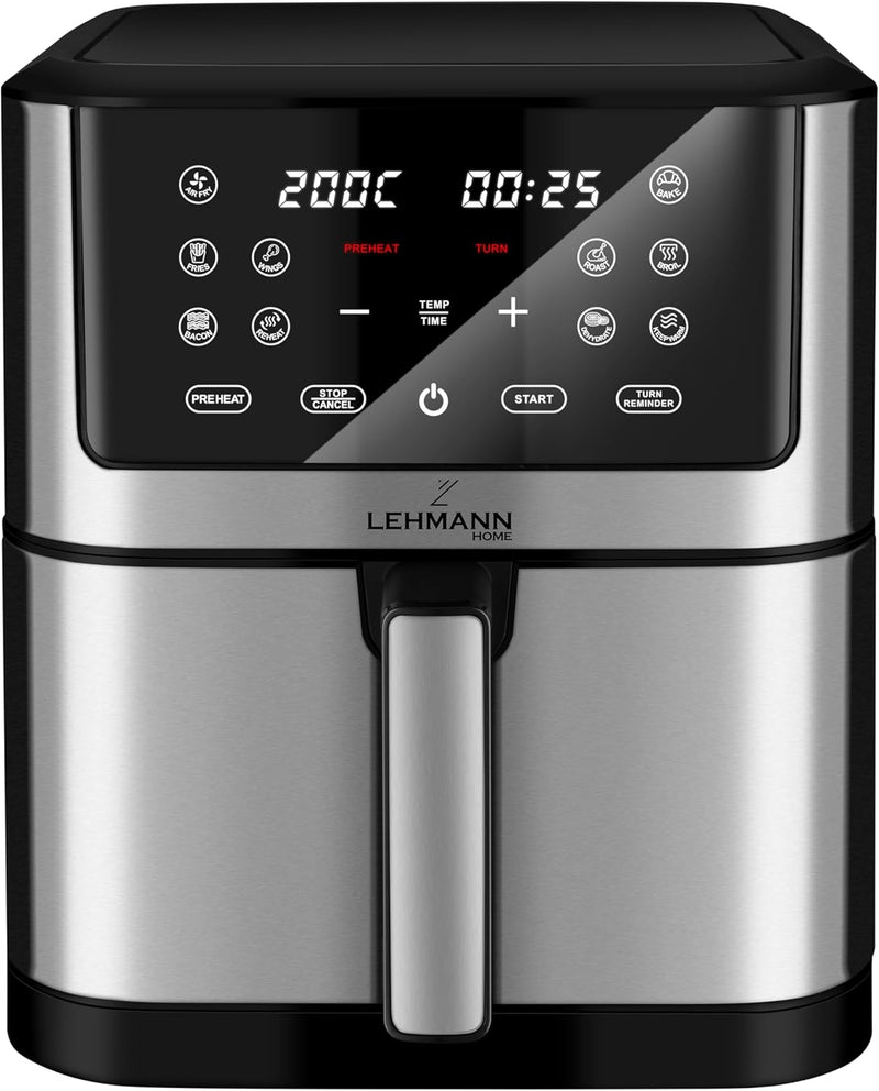 Lehmann LHODF-1880 Heissluftfritteuse 8L XXL, Friteuse Heissluft 1800 W mit 10 Programmen, Fritteuse