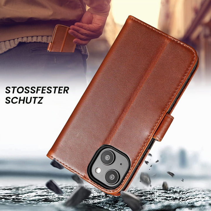 LENSUN Echtleder Hülle für iPhone 14, Leder Handyhülle [Kartenfach][Magnetverschluss][RFID Schutz] H