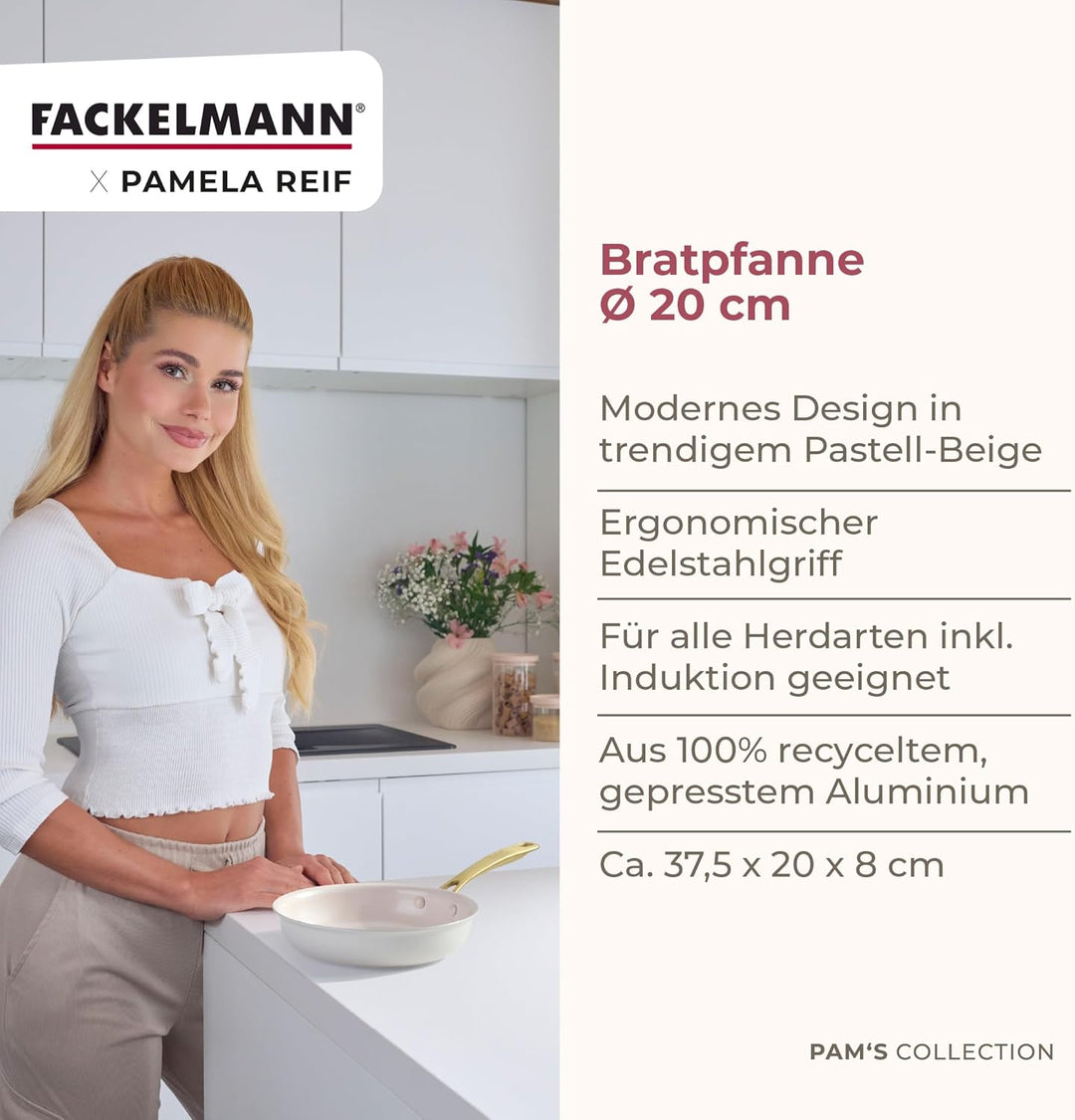 FACKELMANN x Pamela Reif Bratpfanne Ø 20 cm – recyceltes Aluminium, PFAS-freie keramische Beschichtu
