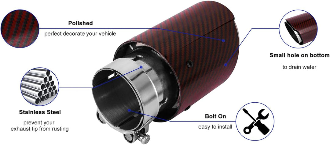 Krtopo 63mm Auspuffspitzen Auspuff Edelstahl und Glänzende Kohlefaser Auto Auspuff Endrohr, Einlass