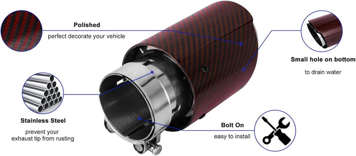 Krtopo 63mm Auspuffspitzen Auspuff Edelstahl und Glänzende Kohlefaser Auto Auspuff Endrohr, Einlass