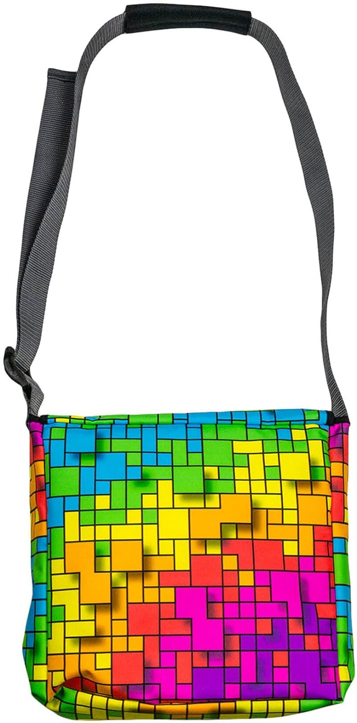 PSYWORK Schwarzlicht Umhänge Tragetasche Neon Fancy Rainbow Pixel Neon UV-aktiv wasserabweisend