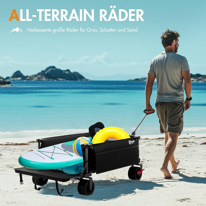 Portal Bollerwagen faltbar XXXL 600L Grosse Ladefläche 180kg Belastbar Ultrabreit Handwagen mit Seit