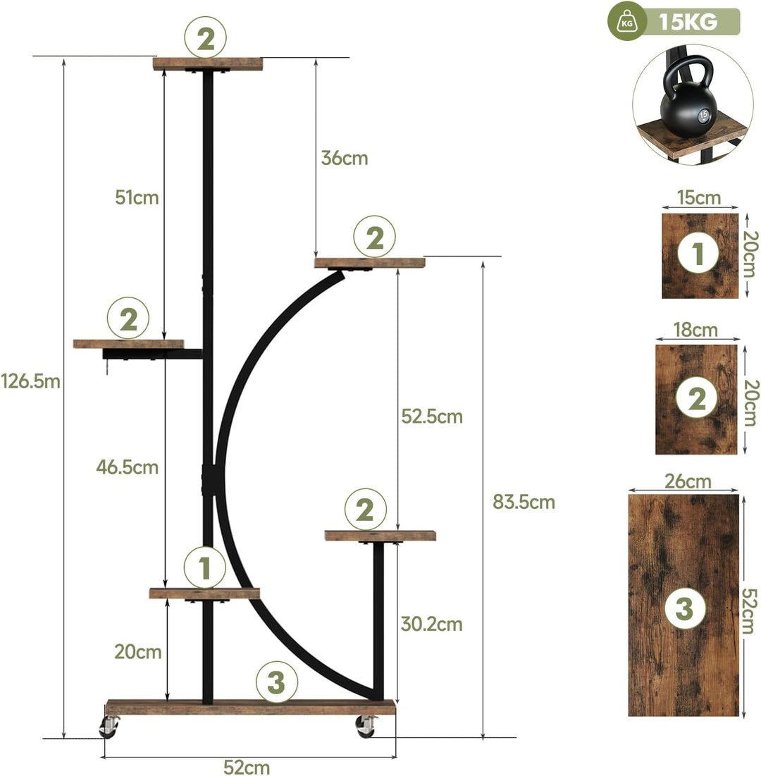 Pflanzenständer mit Wachstumslicht, Blumenständer 6 Stöckiges 125cm, Pflanzenregal Metall Holz mit F