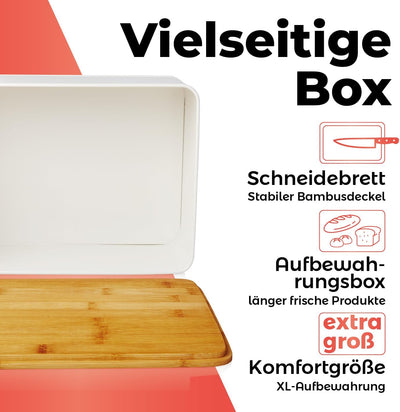 Lumaland Cuisine Brotkasten | Brotdose aus Metall mit Bambus Deckel | Brotbox rechteckig 30,5 x 23,5