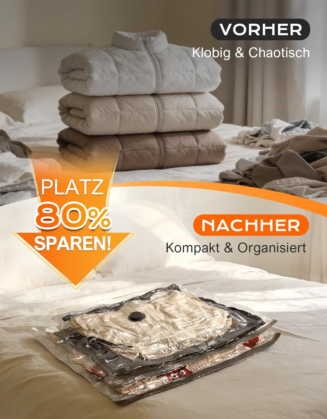 Vakuumbeutel für Kleidung mit Kabellose Elektrischer Pumpe [-5000PA Saugkraft], 15er Pack Wiederverw