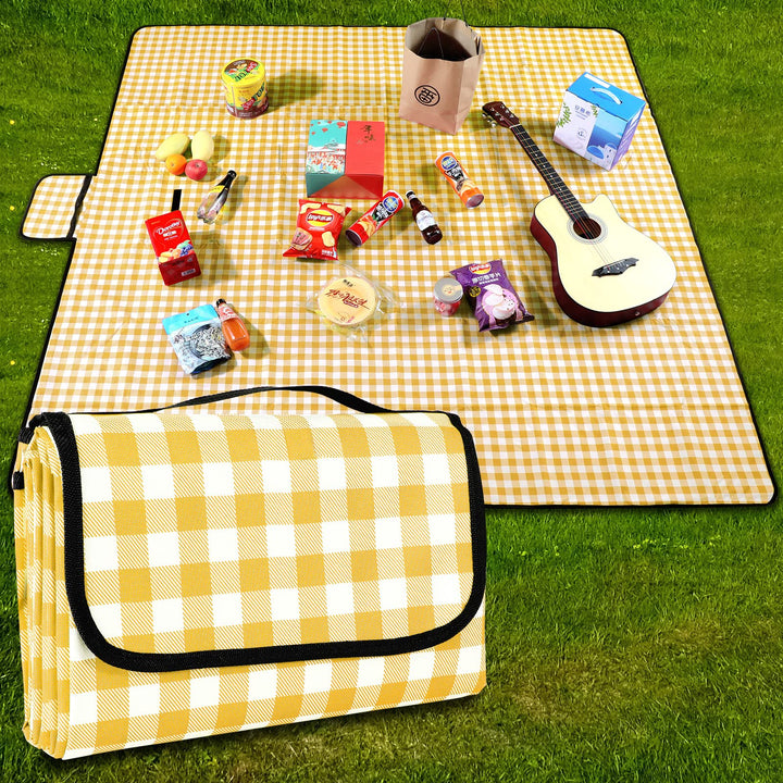 Picknickdecke 200 cm x 200 cm, wasserdicht, Stranddecke, Picknickmatte, waschbar, leicht, mit Griff,