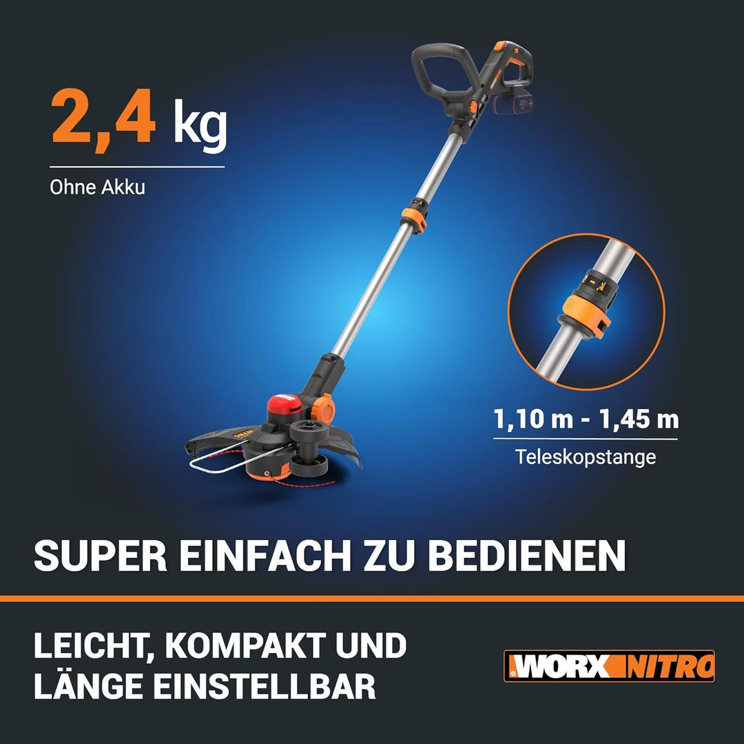 WORX Nitro WG173E.9 Akku Rasentrimmer 20V - leistungsstarker bürstenloser Motor - 33 cm Schnittkreis