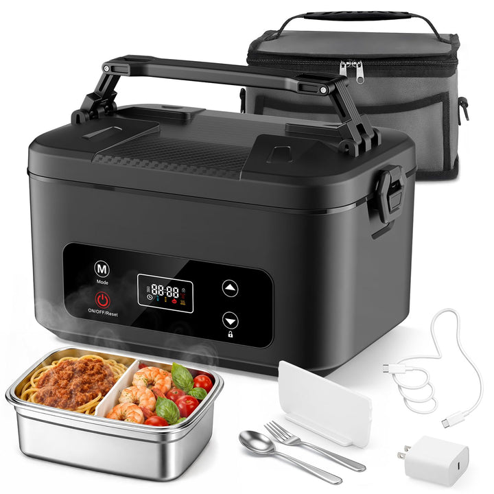 Elektrische Lunchbox, 100W Brotzeitbox Brotdose Gross 1.2L, Kabellos Tragbare Beheizbare Lunchbox El