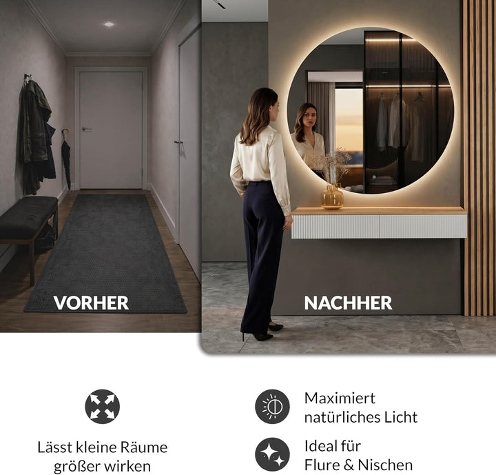 Planetmöbel Flur Garderobe Set Konsolentisch 100 cm inkl. Spiegel mit Beleuchtung rund (ohne Rahmen)